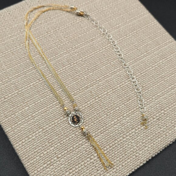 16+5 Inch Gold Over Sterling Silver Two Tone Tassel Chains Necklace A6275 - Picture 2 of 8